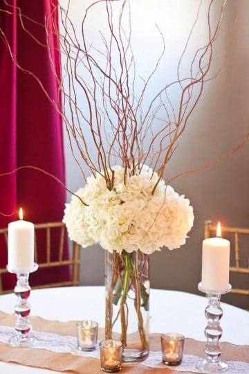 centros de mesa con hortensias blancas