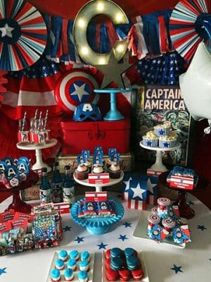 mesa de dulces capitan america con accesorios