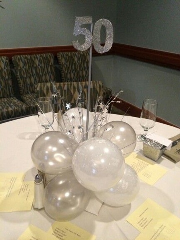 decoracion de globos para 50 años plateado