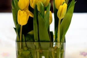 centros de mesa amarillos con tulipanes