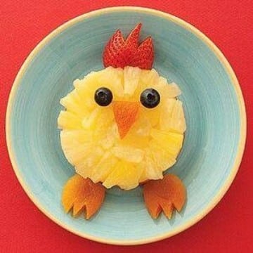 decoracion de frutas para niños de pollito