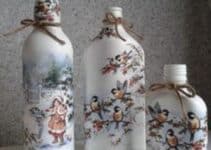 bellas ideas de botellas de vidrio decoradas con servilletas