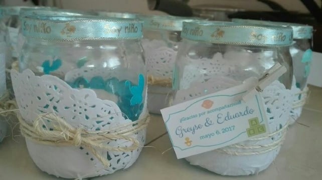 frascos decorados para baby shower varon