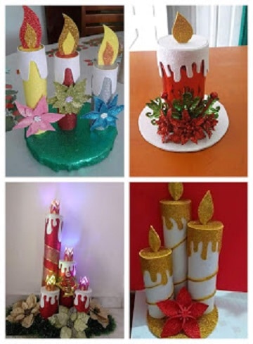 centros de mesa navideños en foami en forma de velas