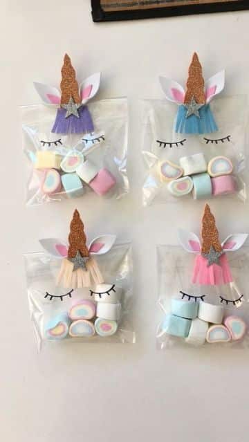 fiesta tematica de unicornio para niña bolsas de dulces