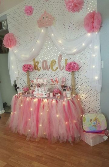 decoración para cumpleaños de princesa en mesas
