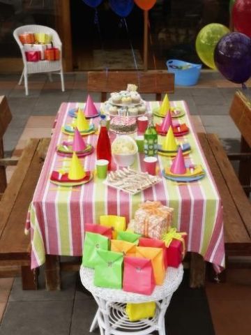 decoracion para cumpleaños infantiles en casa con mesas