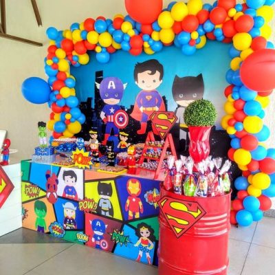 decoracion de fiesta de superheroes para ninos