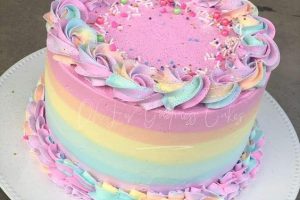 decoracion de torta para ninas de 1 ano con cubierta de arcoiris