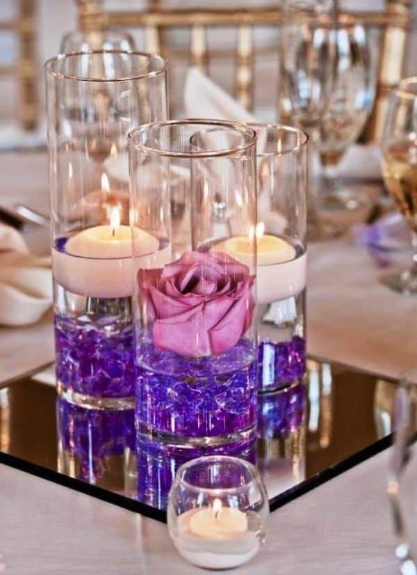 centros de mesa color lila velas