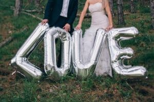 4 adornos de boda con globos metálicos e impresos