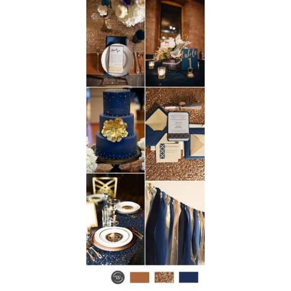 boda azul rey con dorado paleta de colores