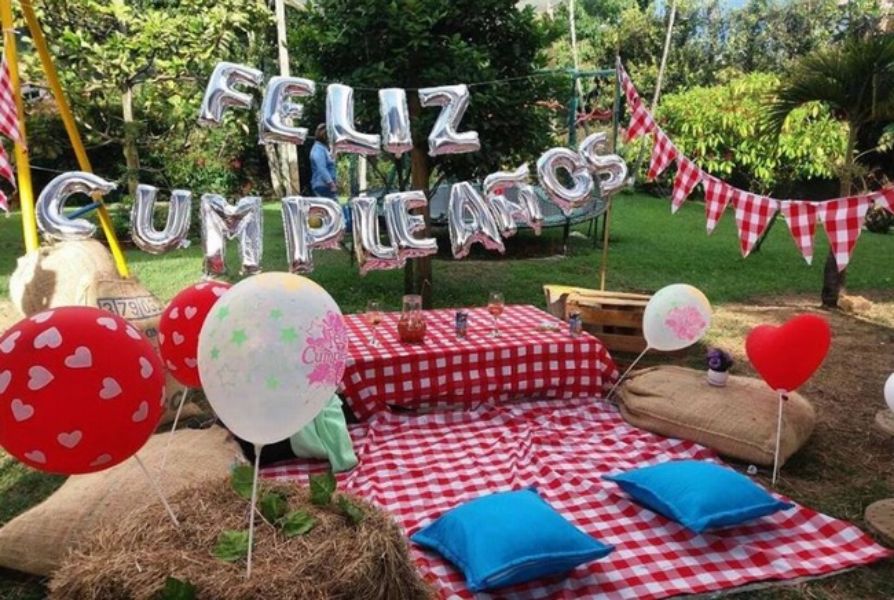 picnic de cumpleaños sencillo globos